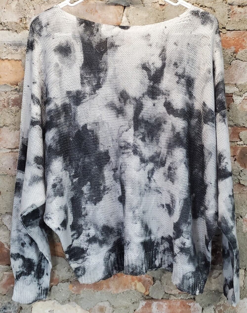 Lusia Ricci Womens Sweater M Black White Tie Dye Dolman Sleeve Relaxed Fit